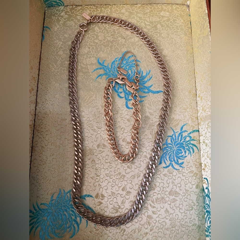 Signed Monet Gold Tone Chain Bracelet And Necklace